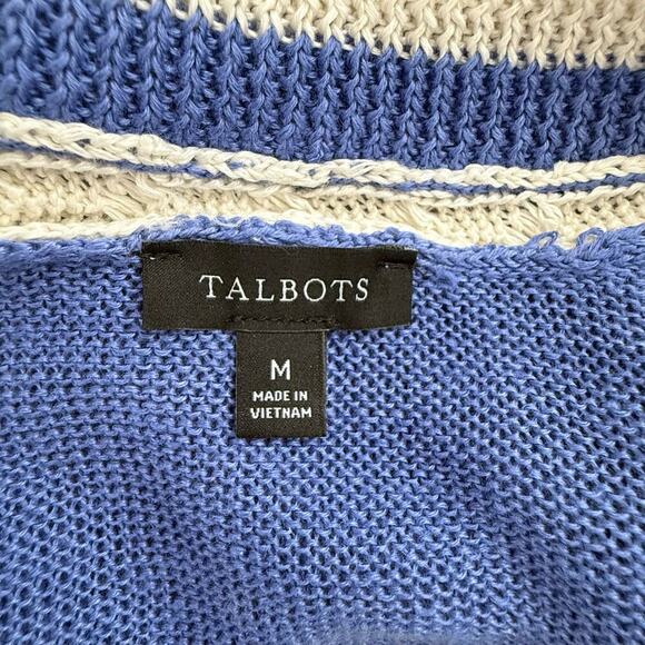Talbots Linen V-Neck Varsity Style Sweater in Blue‎ and White, Size Medium - Picture 5 of 11